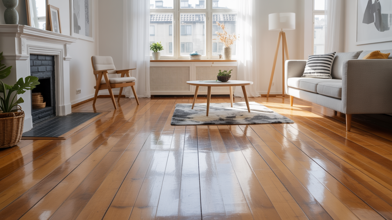 golvlaggning living room shiny